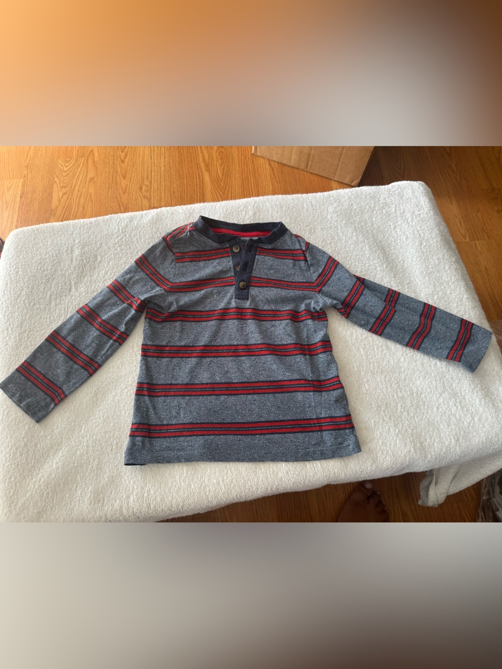 Old Navy Gray and Red Striped Long-Sleeve Henley Tee